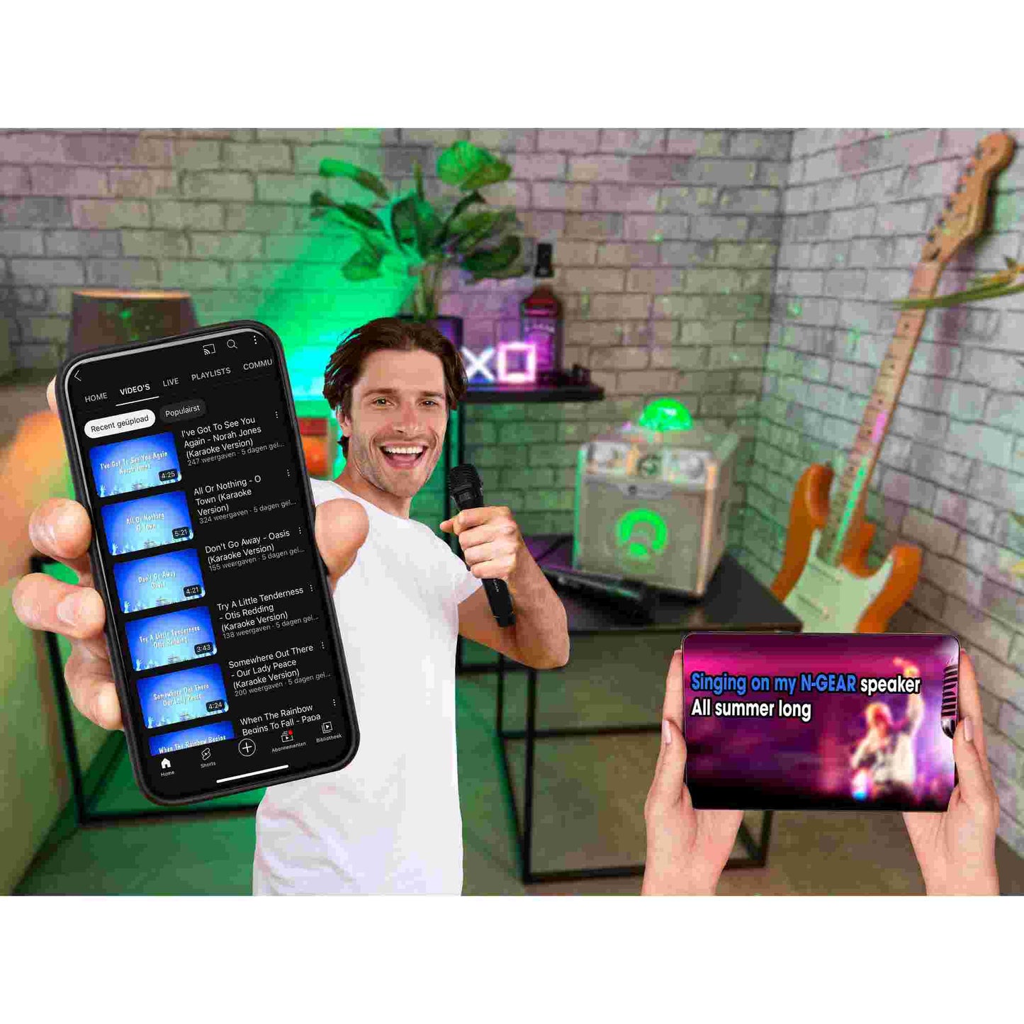 N-Gear | Disco Star 710 Silver Bluetooth Speaker Karaoke Set Party Box with Star Projector & 2 Microphones