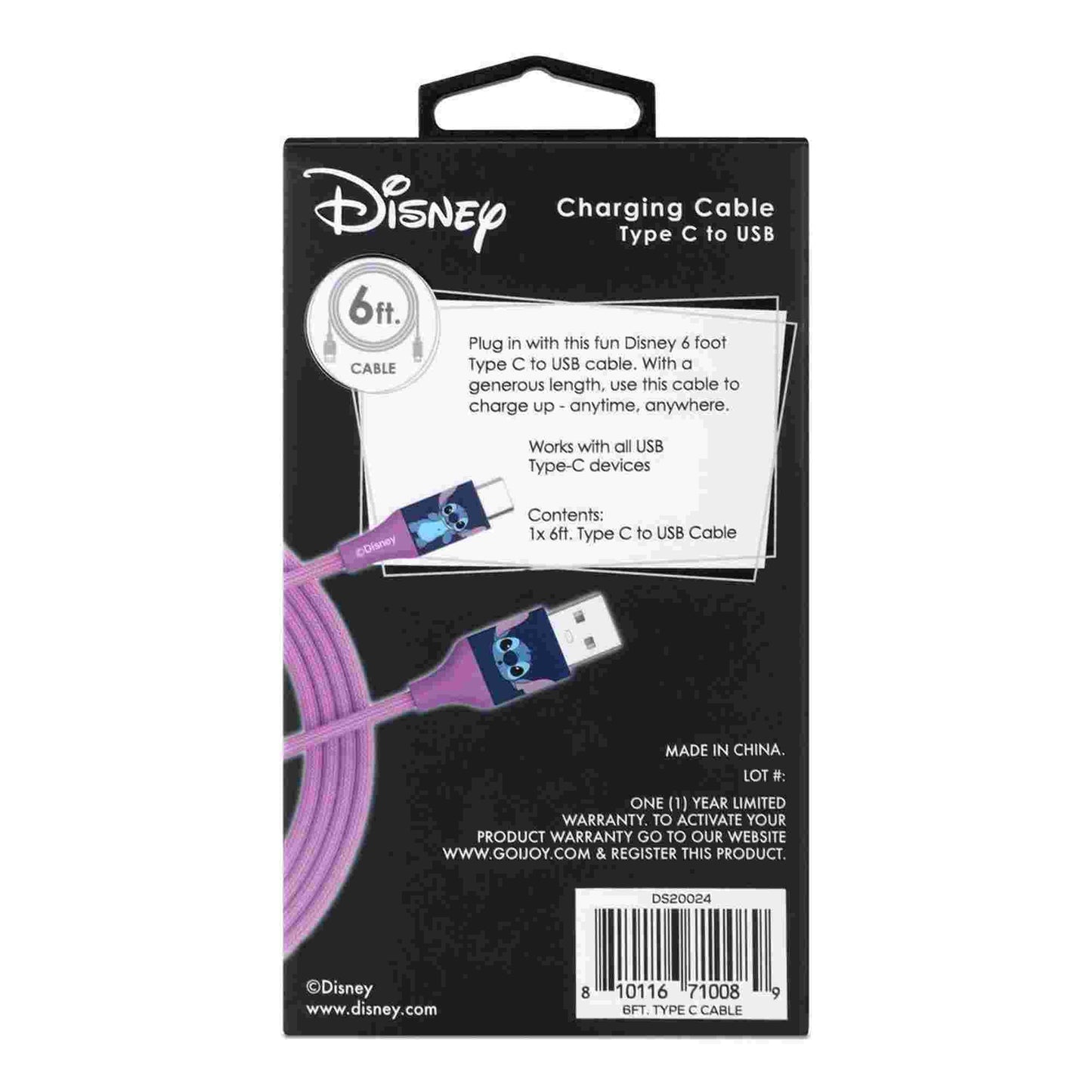 Quest | Stitch 6ft USB A To Type-C Braided Charging Cable Blue Face
