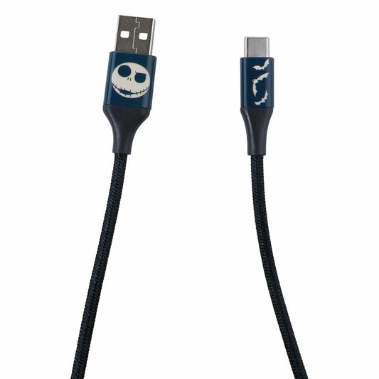 Quest | Nightmare Before Christmas 6ft USB-A To Type-C Braided Charging Cable Jack Bats