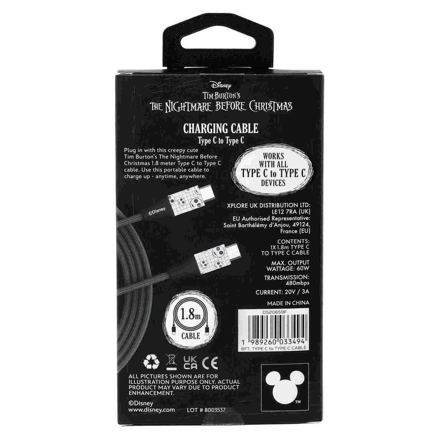 Quest | Nightmare Before Christmas 6ft Type-C Braided Charging Cable Jack Grid