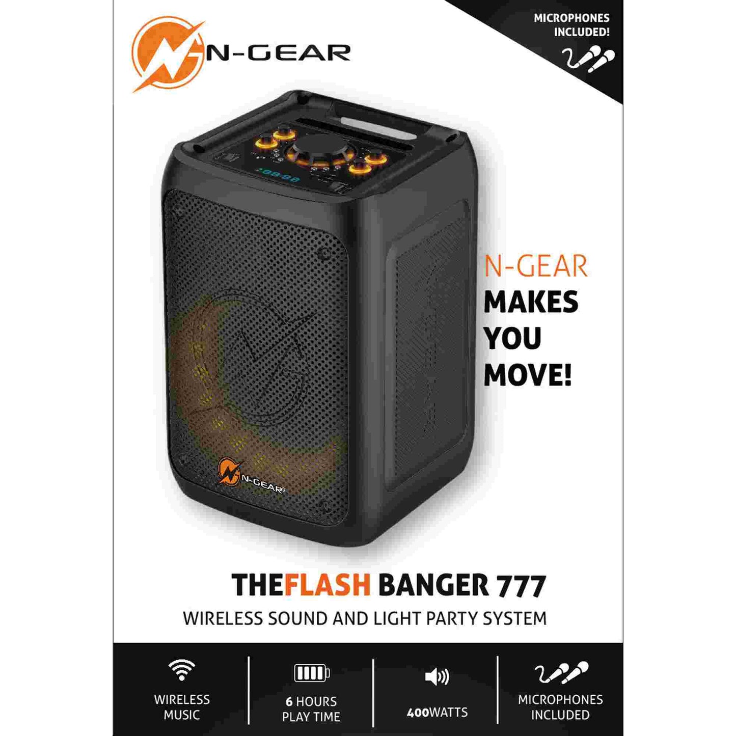 N-Gear | Flash Banger 777 Wireless Speaker Karaoke Set Party Box with 2 Microphones Black