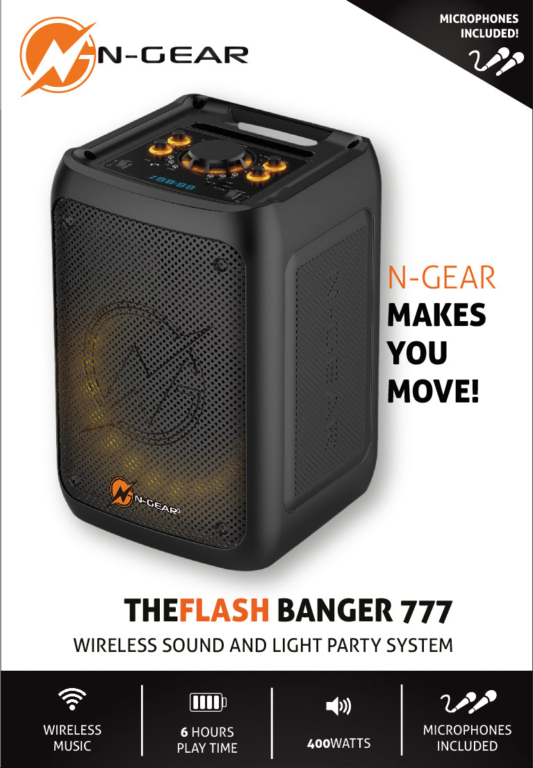 N-Gear | Flash Banger 777 Wireless Speaker Karaoke Set Party Box with 2 Microphones Black