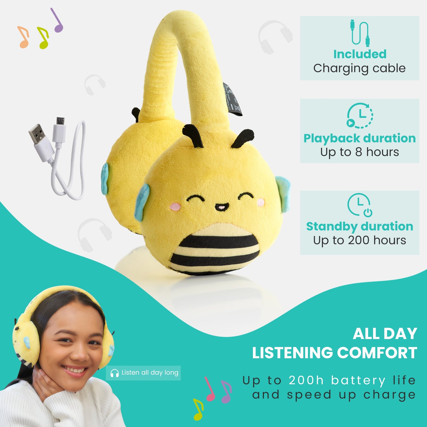 Lazerbuilt | Squishmallows Sunny Plush Bluetooth Headphones