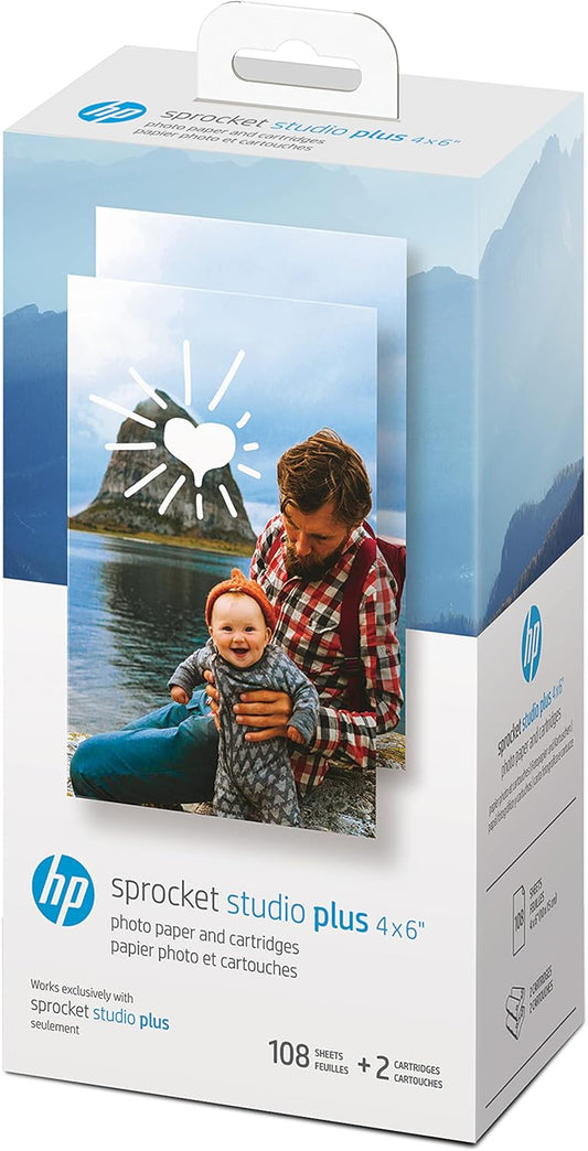 HP | 108 Sheets - HP Sprocket Studio Plus 4x6 - 2 Paper Cartridges