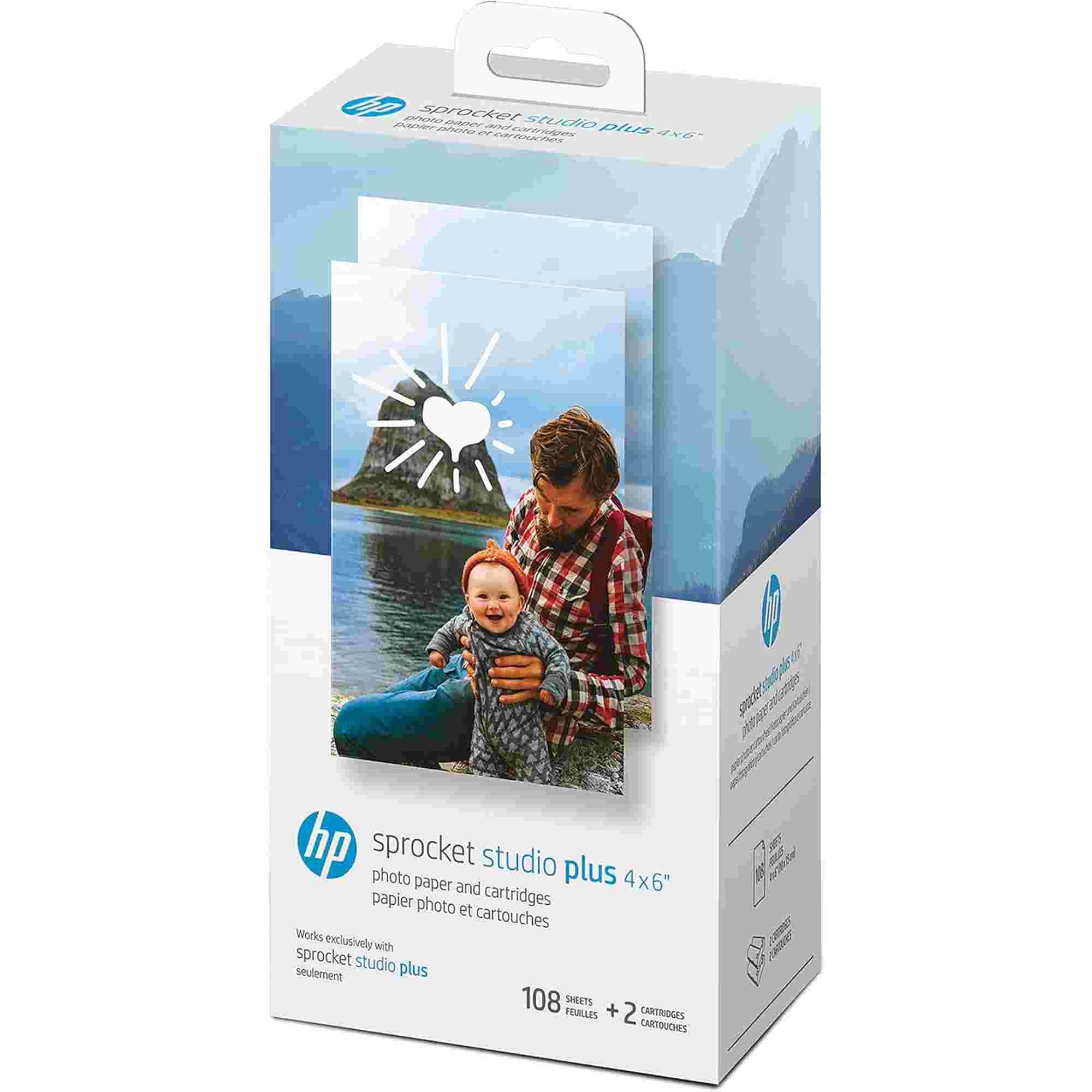 HP | 108 Sheets - HP Sprocket Studio Plus 4x6 - 2 Paper Cartridges