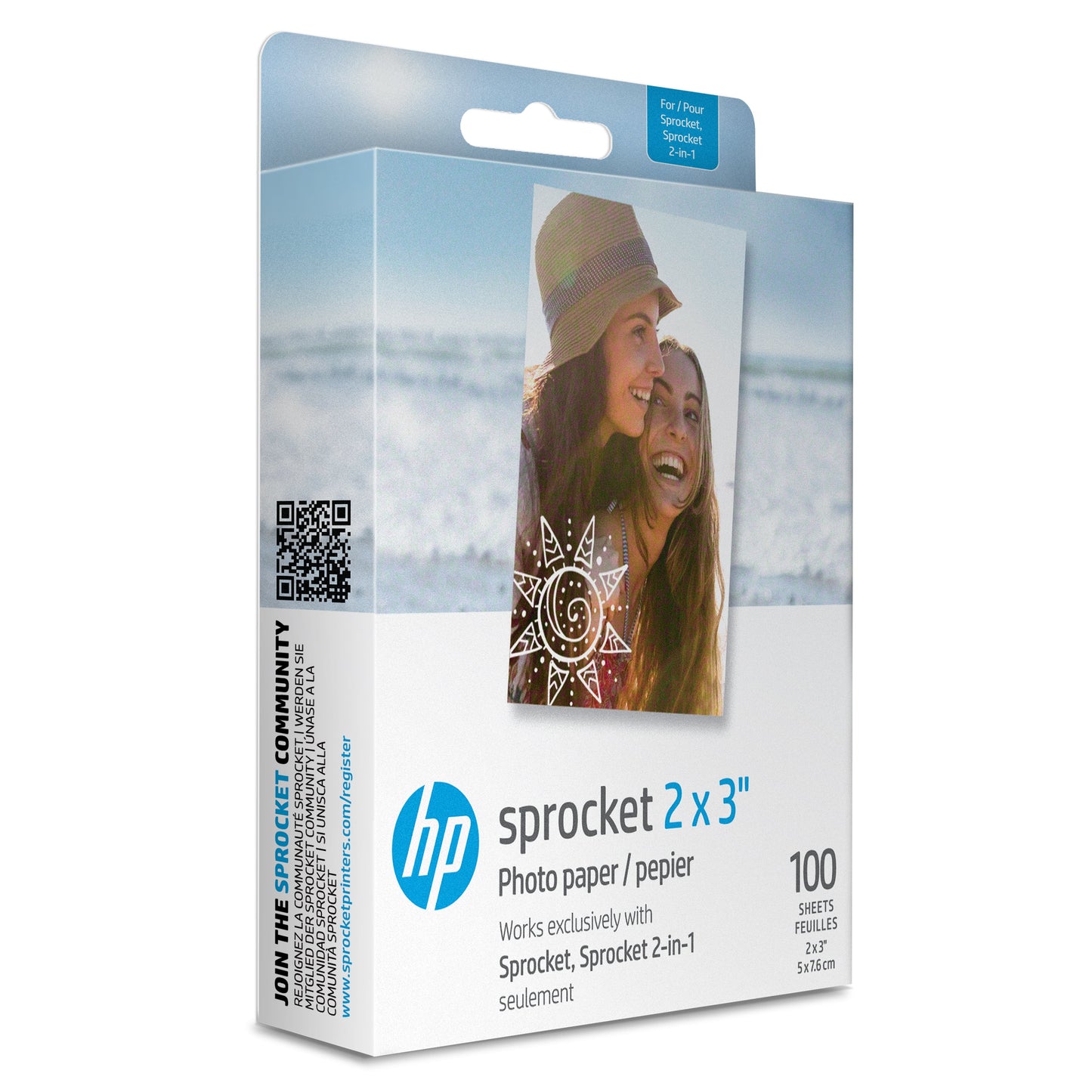 HP | 100 Sheets -HP Sprocket 2"x3" Premium Zink Sticky Back Photo Paper