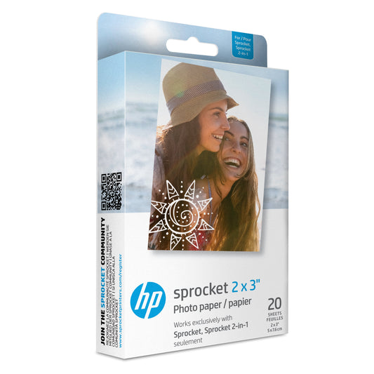 HP | 20 Sheets -HP Sprocket 2"x3" Premium Zink Sticky Back Photo Paper
