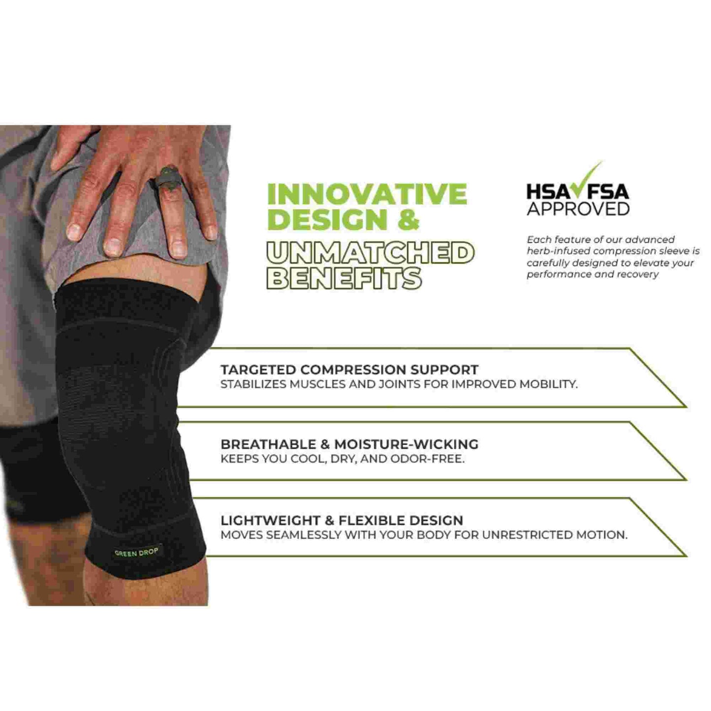 GreenDrop Infused Compression Sleeve (Knee) Size S - M