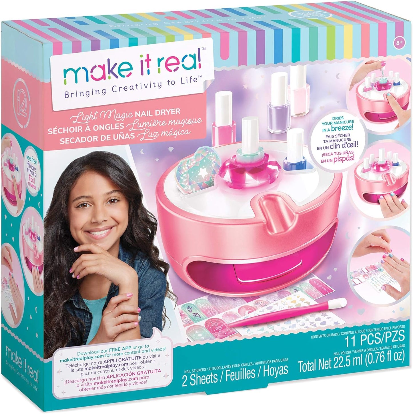 Make it Real | Non-Toxic Nail Varnish Set with Kid's Magic Light-Up Nail Dryer