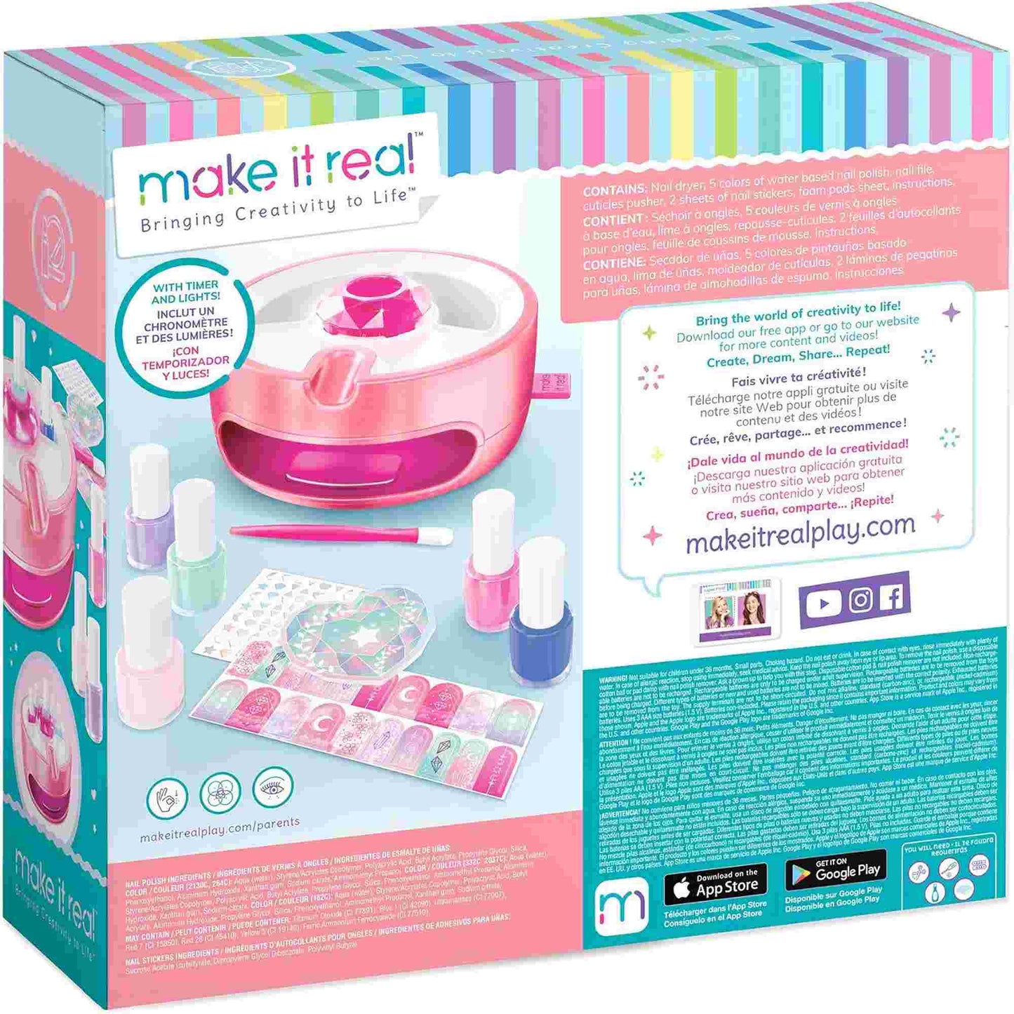 Make it Real | Non-Toxic Nail Varnish Set with Kid's Magic Light-Up Nail Dryer