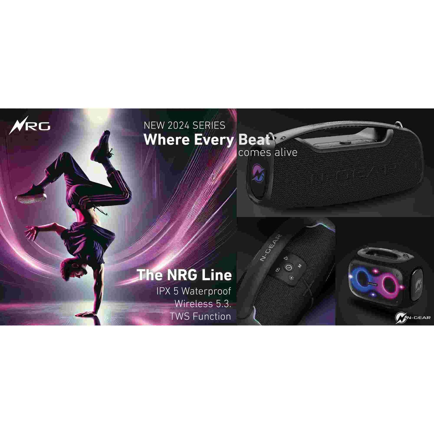 N-Gear | NRG500 Bluetooth Speaker Partybox with Lighting & Microphone IPX5 Waterproof Black