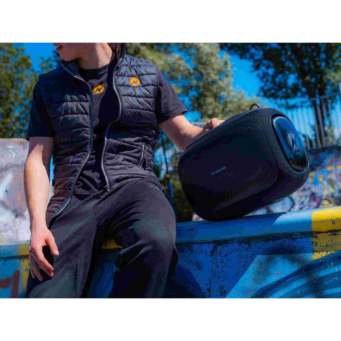 N-Gear | NRG600 Bluetooth Speaker Partybox with Lighting & 2 Microphones IPX5 Waterproof Black