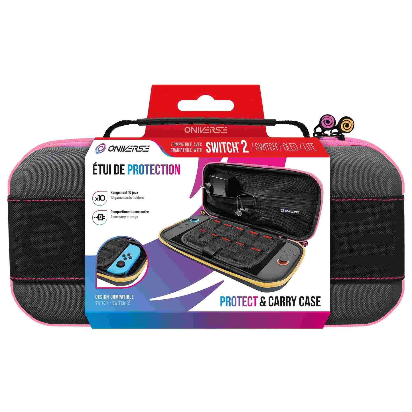 Oniverse | Nintendo Switch 2 Carrying Case with Pink & Yellow Zip Tag