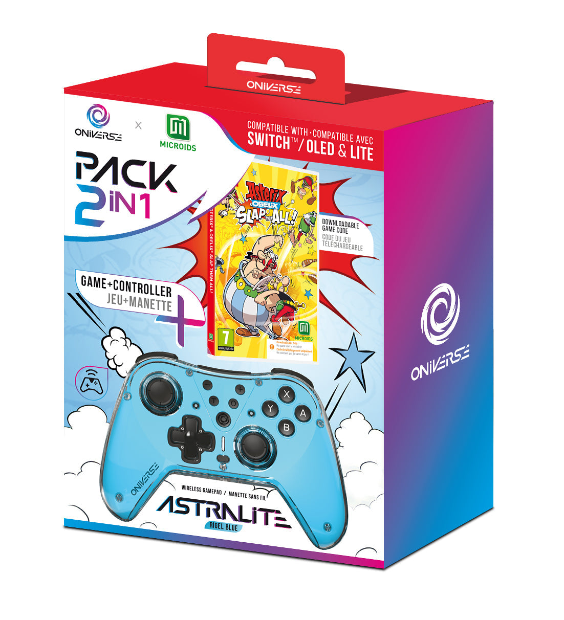 Oniverse | Astralite Blue Wireless Bluetooth Controller with Asterix & Obelix Slap Them All! for Nintendo Switch
