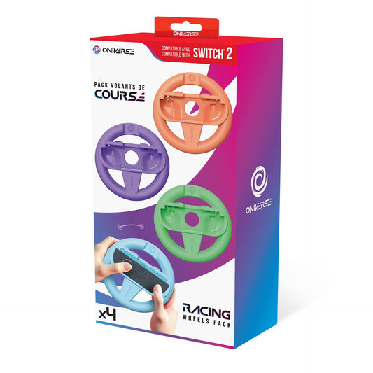 Oniverse | Pack of 4 Racing Wheel Controller Holders for Nintendo Switch 2 - Orange/Blue/Purple/Green