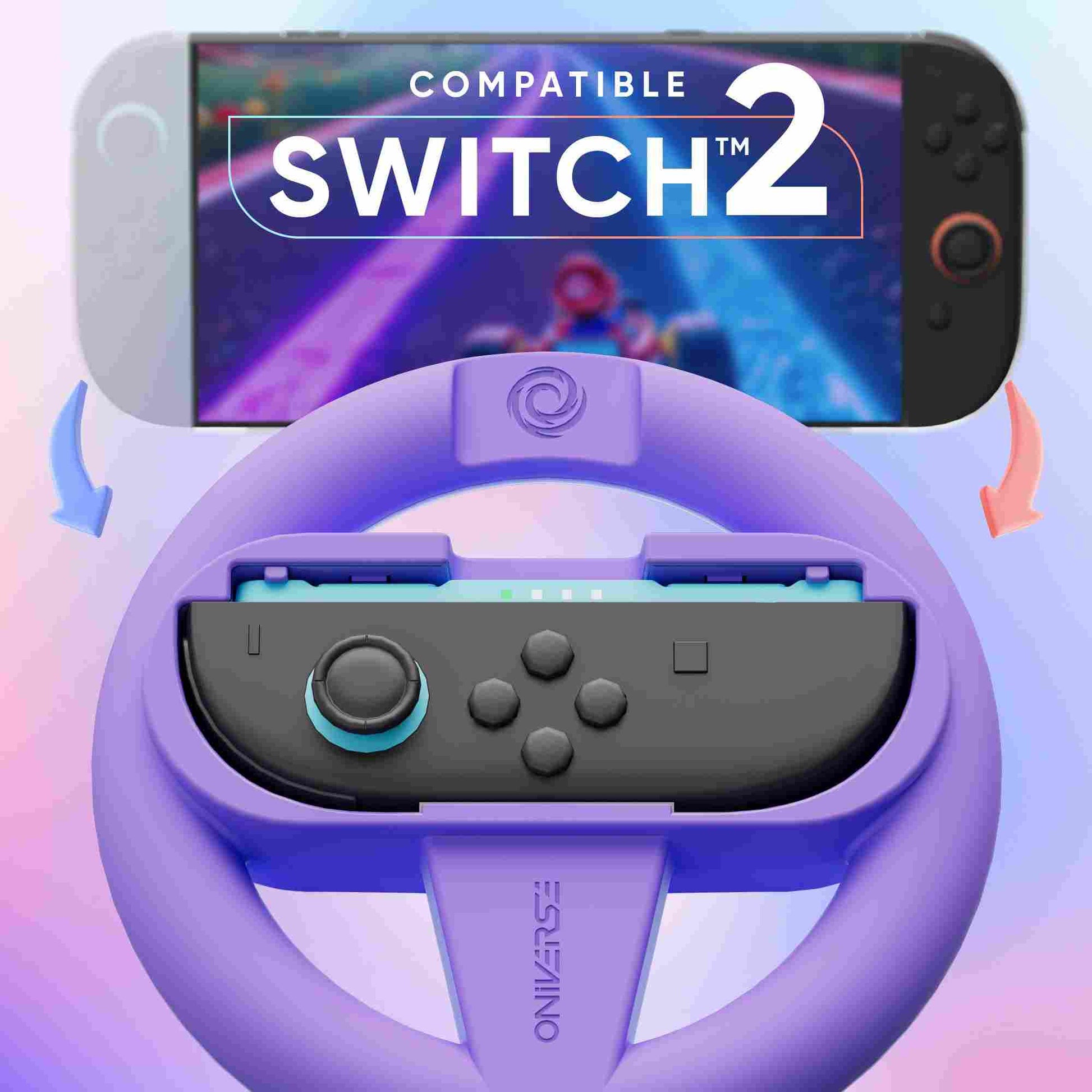 Oniverse | Pack of 4 Racing Wheel Controller Holders for Nintendo Switch 2 - Orange/Blue/Purple/Green