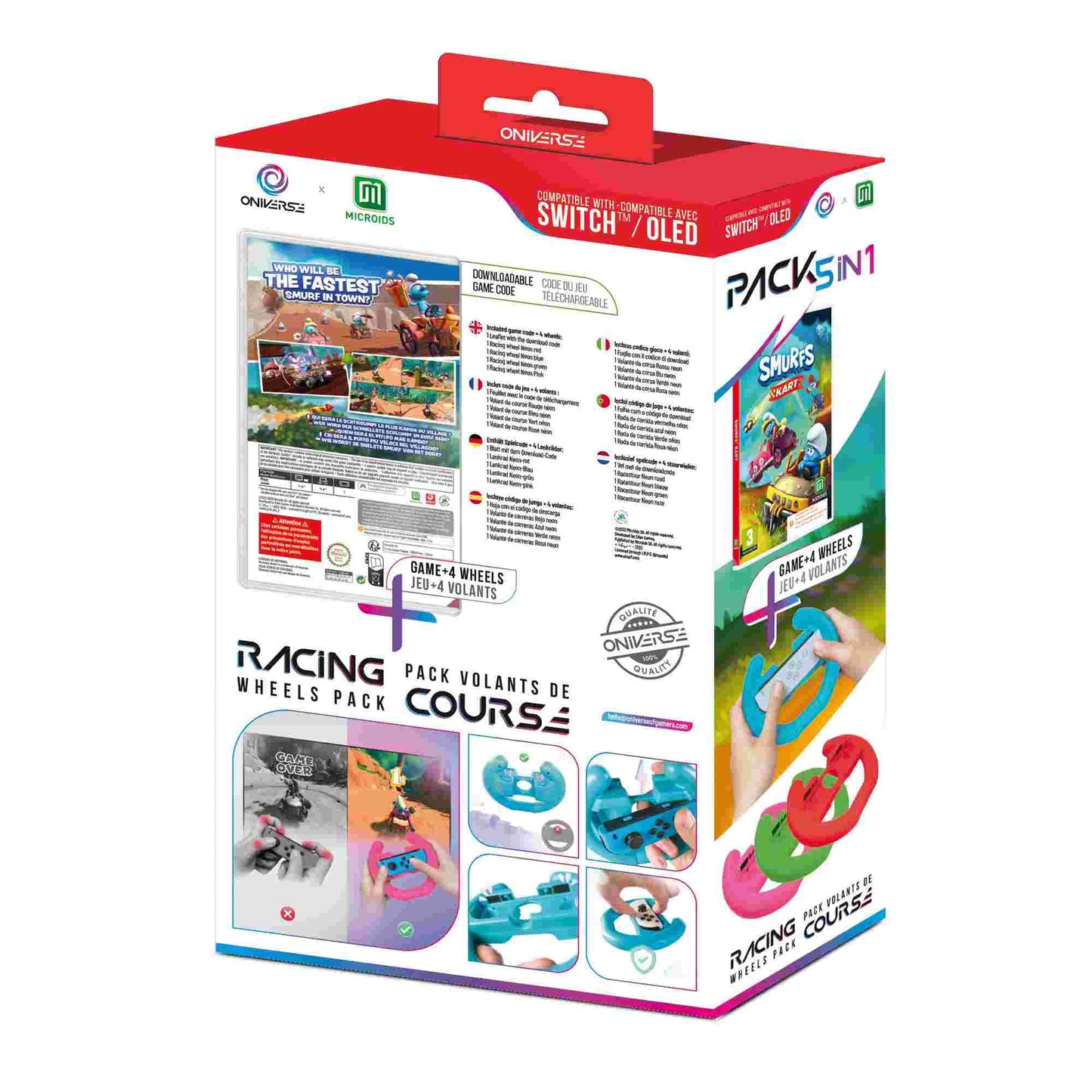 Oniverse | 4 Coloured Racing Wheel Peripherals with Smurfs Kart for Nintendo Switch