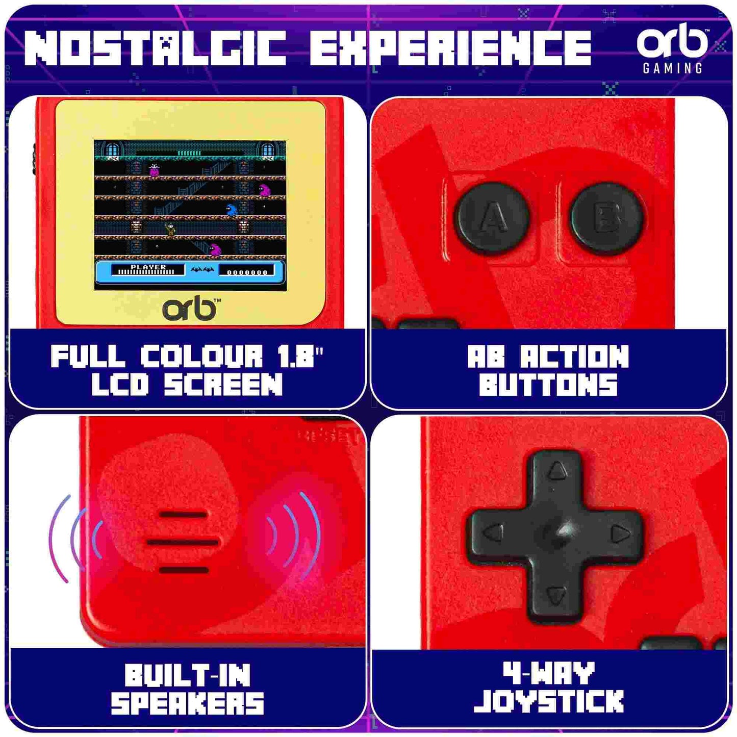 Thumbs Up Orb Retro Mini Handheld Console Red 150 Games