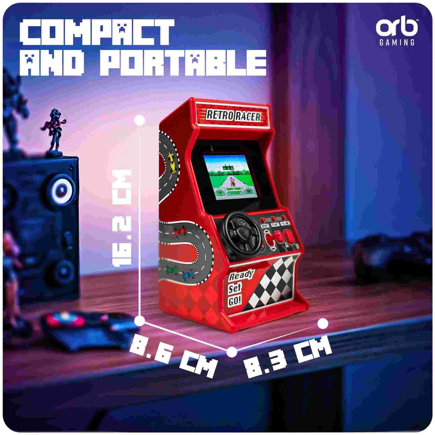 Thumbs Up Orb Retro Mini Racing Arcade Machine Red 30 Games