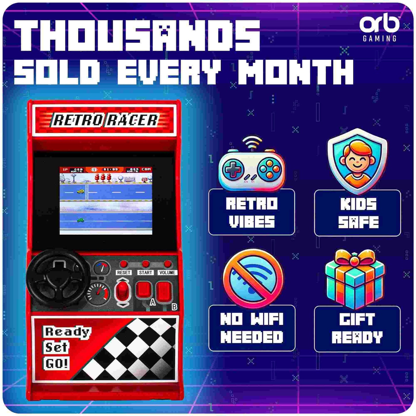 Thumbs Up Orb Retro Mini Racing Arcade Machine Red 30 Games