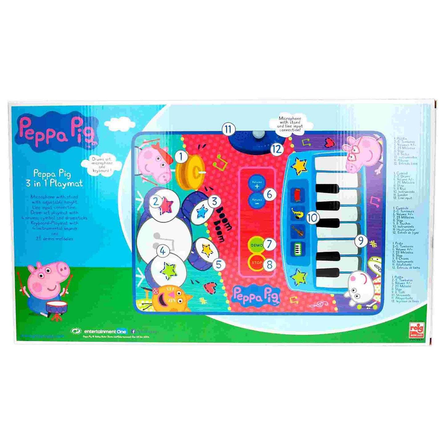 Reig | Peppa Pig 3-in-1 Playmat Drum and Piano with Microphone and Drumsticks