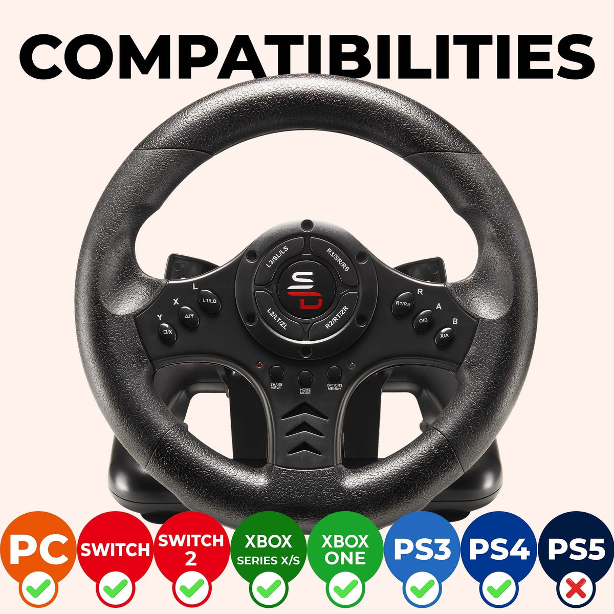 Superdrive | SV450 Steering Wheel for Switch 2, Switch, PS4 & Xbox