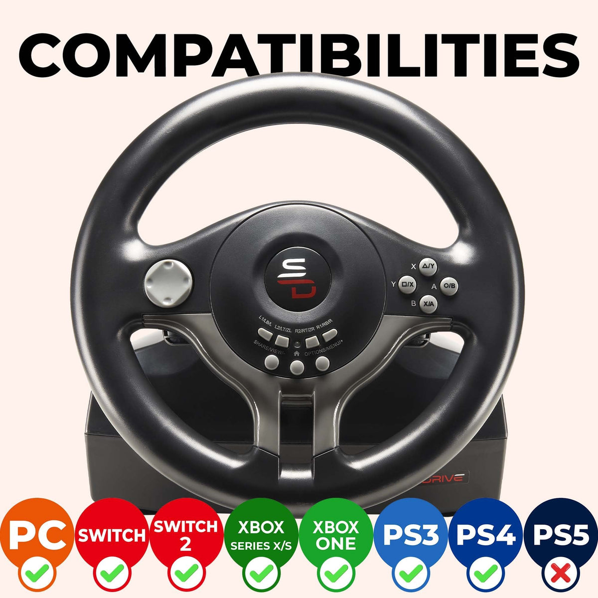 Superdrive | SV250 Steering Wheel for PS4, Switch 2, Switch & Xbox