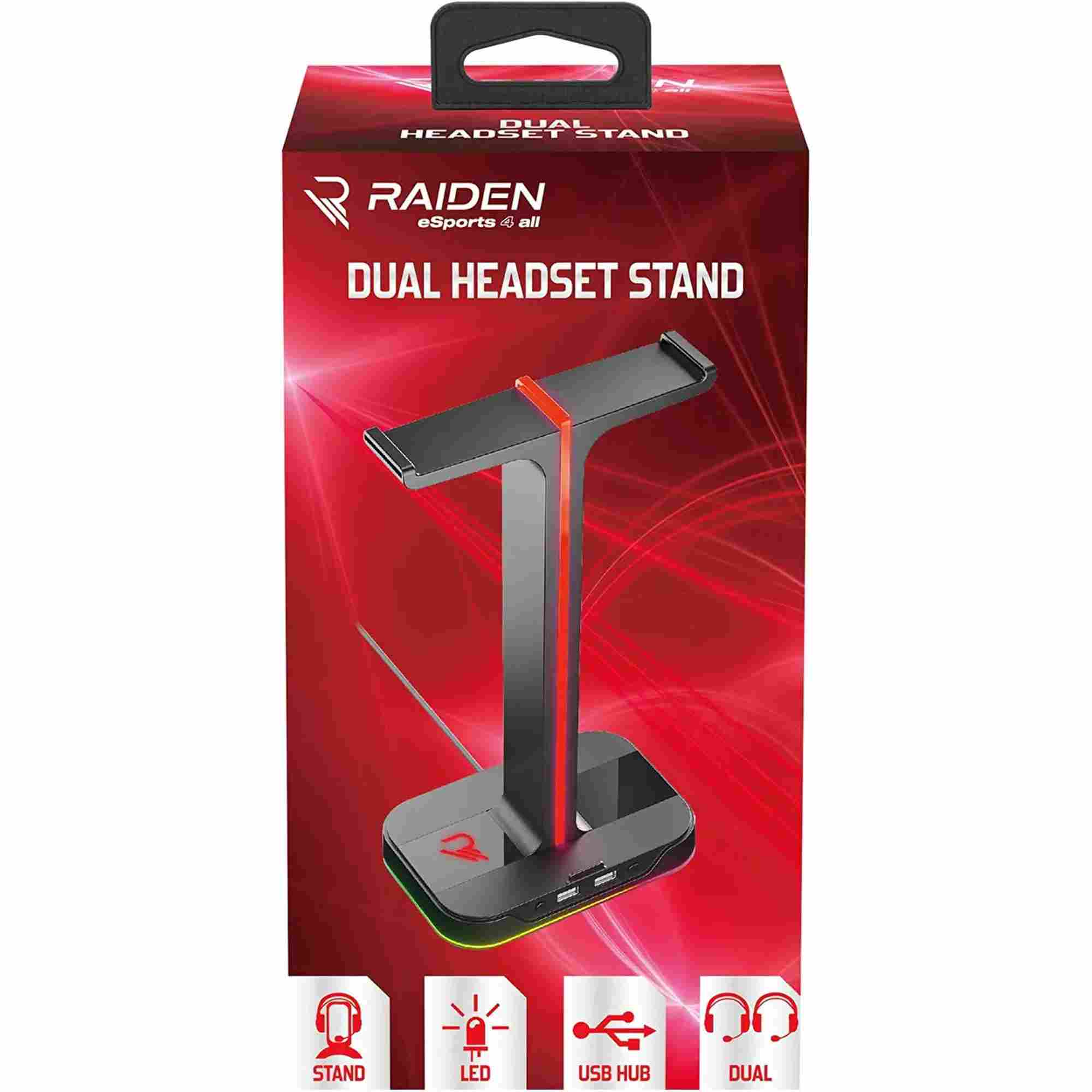 Subsonic | Raiden Dual Headset Stand with USB & LED Lighting