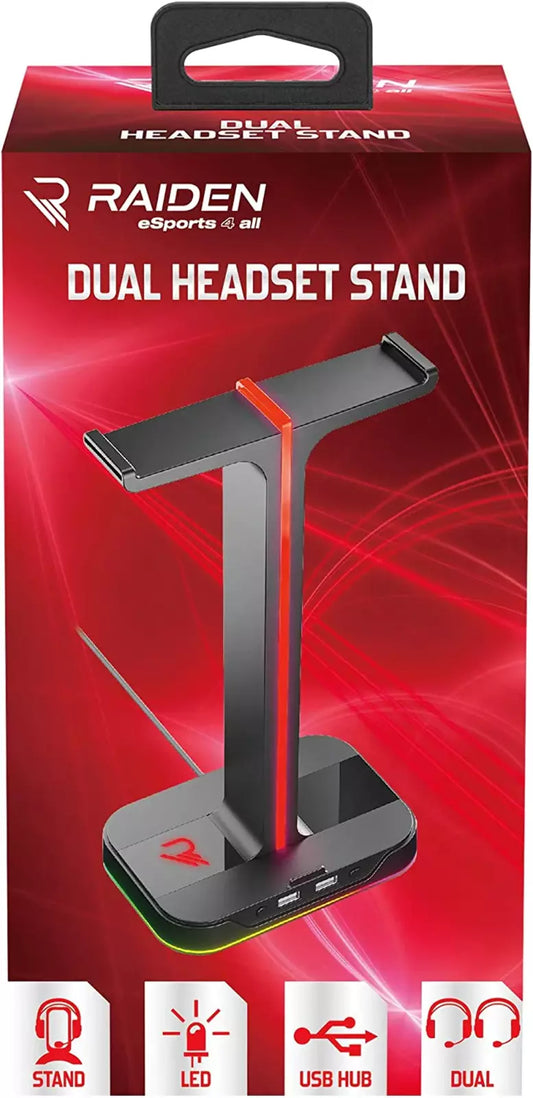 Subsonic | Raiden Dual Headset Stand with USB & LED Lighting
