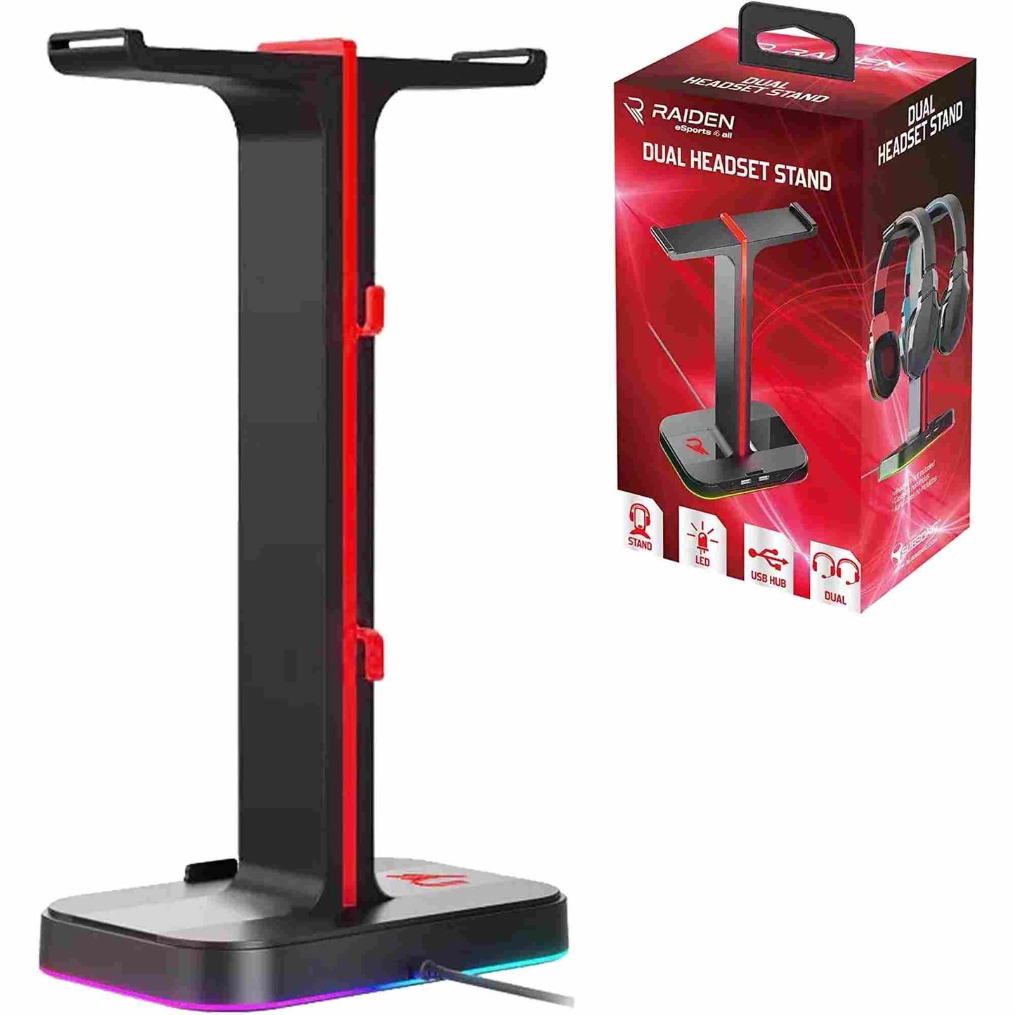 Subsonic | Raiden Dual Headset Stand with USB & LED Lighting