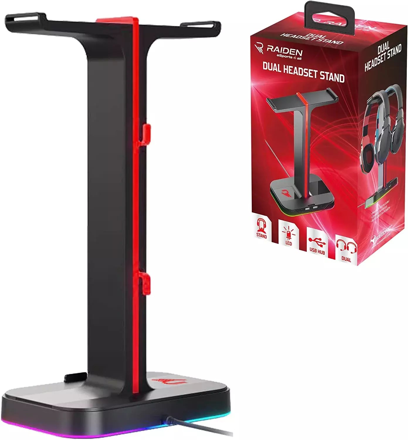 Subsonic | Raiden Dual Headset Stand with USB & LED Lighting