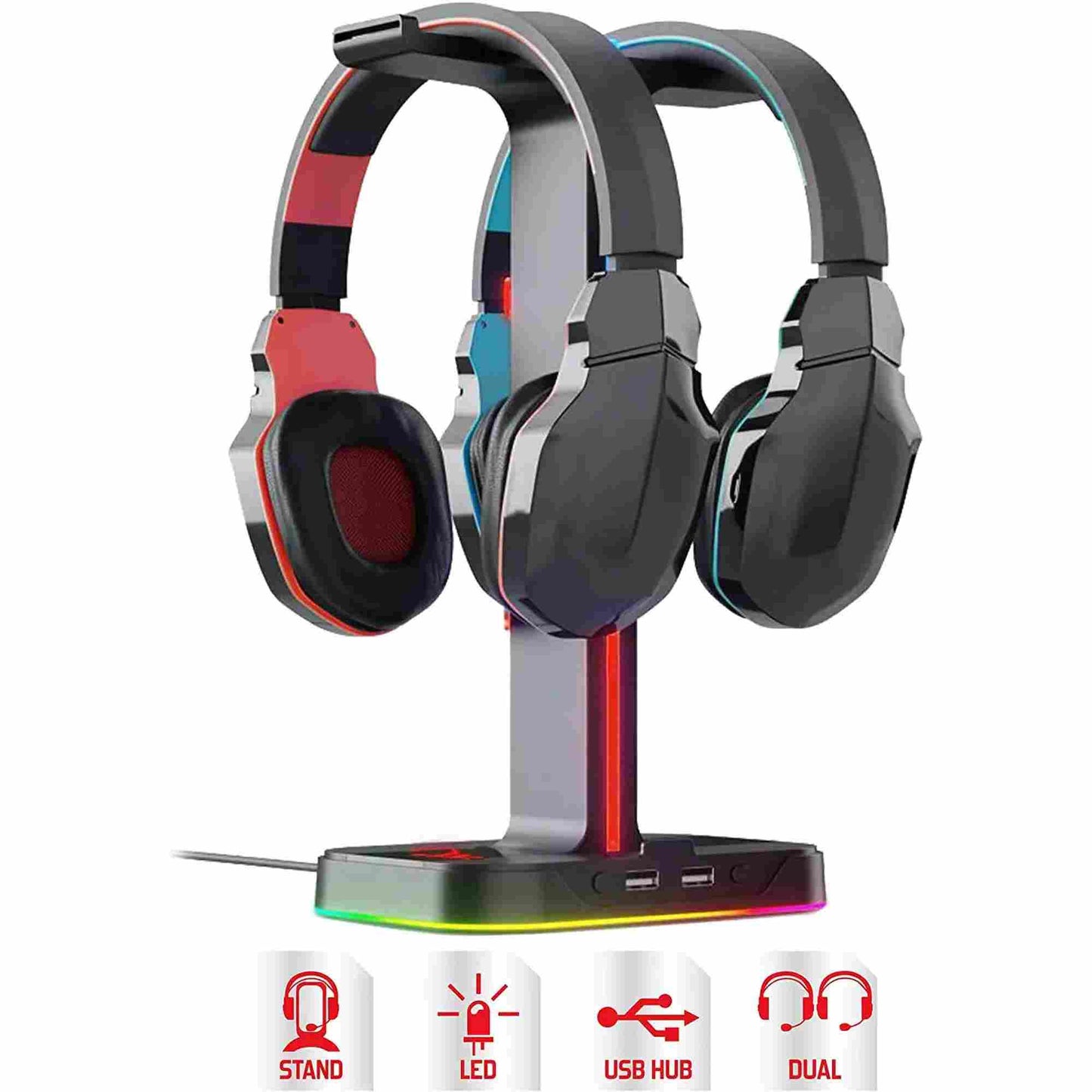 Subsonic | Raiden Dual Headset Stand with USB & LED Lighting