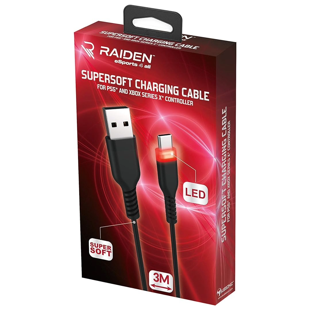 Raiden | PS5 USB C Charging & Transfer Cable with Super-soft Anti Knot Cable & LED Backlight For PS5 Controller - qwirkyshop