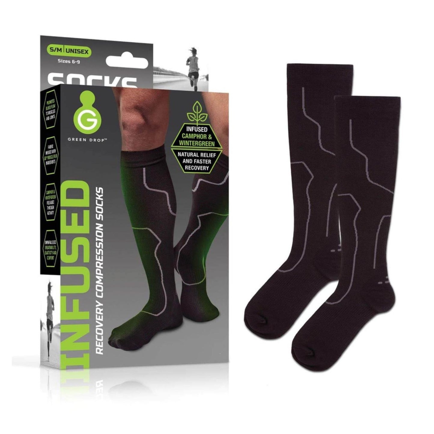 GreenDrop Infused Recovery Compression Socks Size L - XL