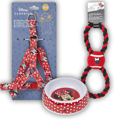 Minnie Mouse | Dog Harness, Bowl and Rope Toy Bundle - xploregifts