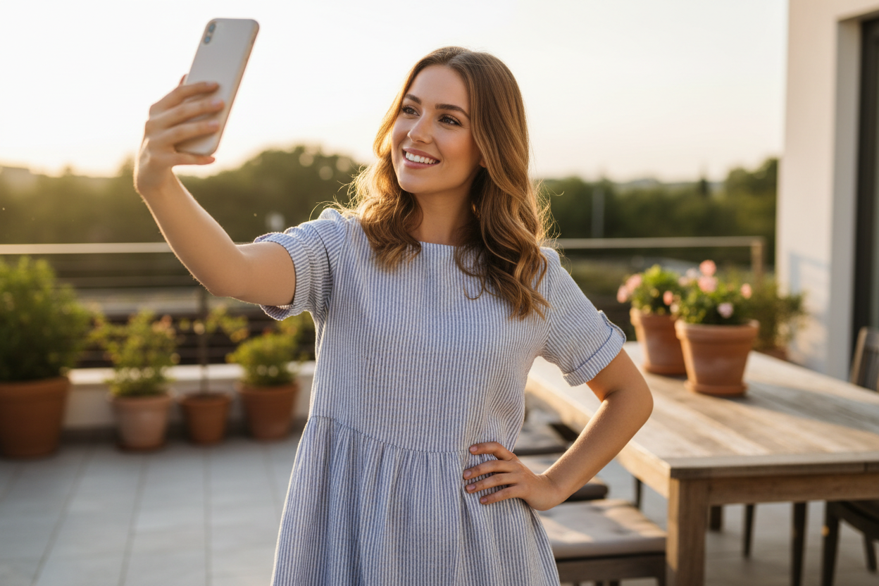 girl selfie in a casual dress 