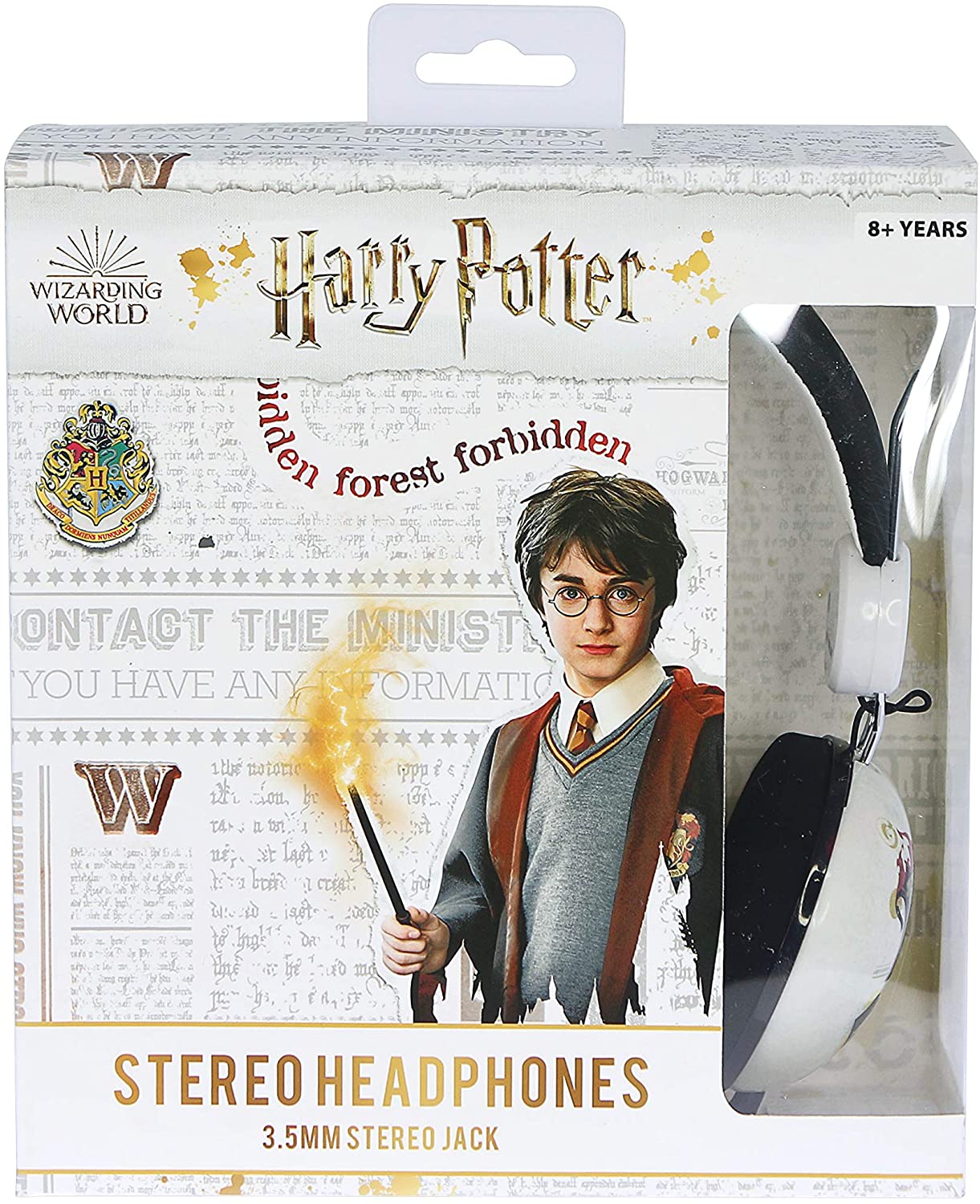 Harry Potter | Hogwarts Crest Adjustable Kids Wired Headphones (White) - xploregifts