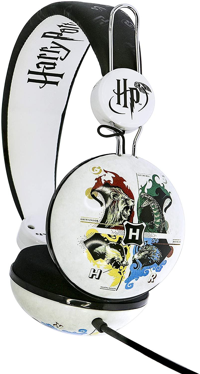 Harry Potter | Hogwarts Crest Adjustable Kids Wired Headphones (White) - xploregifts