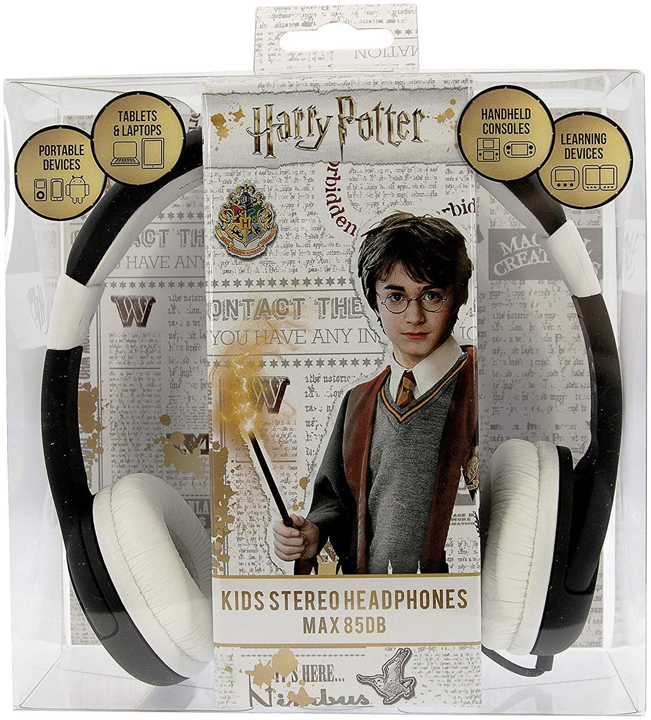 Harry Potter | Hogwarts Crest Adjustable Kids Wired Headphones (Black) - xploregifts