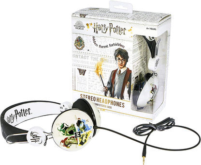 Harry Potter | Hogwarts Crest Adjustable Kids Wired Headphones (White) - xploregifts