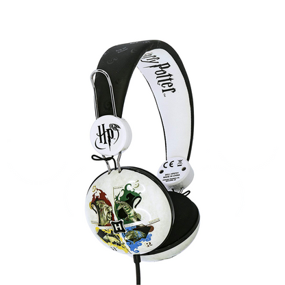 Harry Potter | Hogwarts Crest Adjustable Kids Wired Headphones (White) - xploregifts